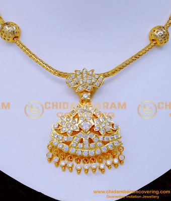 NLC1261 - Gold Attigai Designs White Stone Impon Necklace for Wedding