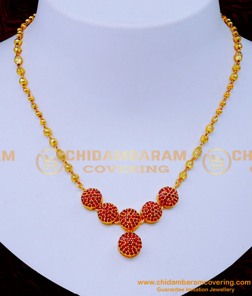 NLC1262 - Unique Ruby Pendant Chain Necklace Designs for Girls