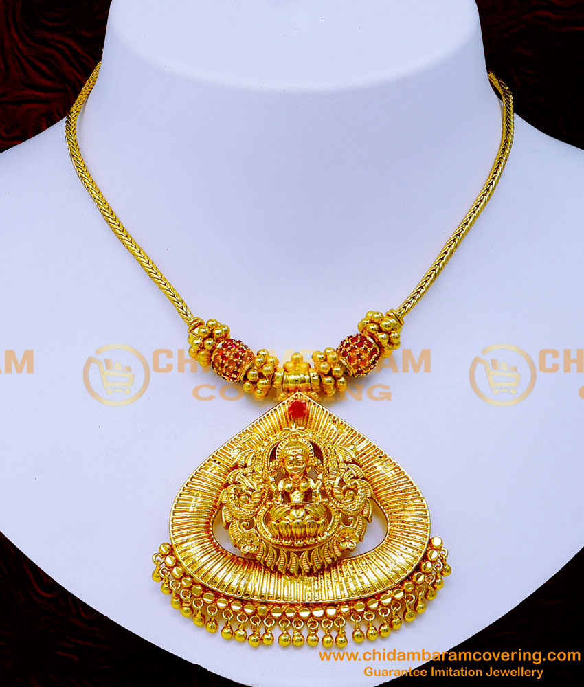 NLC1263 - First Quality 1 Gram Gold Lakshmi Pendant Ruby Necklace Designs