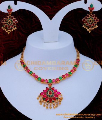 NLC1265 - Latest Kemp Stone Antique Necklace Designs Online Shopping