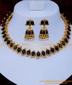 NLC1267 - Attractive Black Kemp Stone Necklace Set Antique Jewellery 
