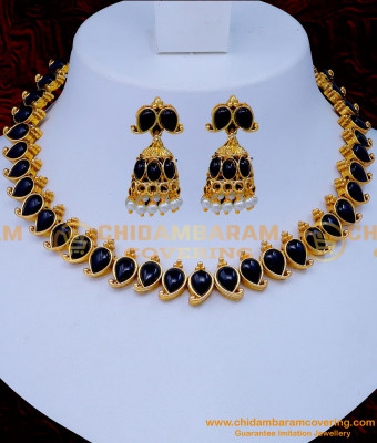 NLC1267 - Attractive Black Kemp Stone Necklace Set Antique Jewellery 