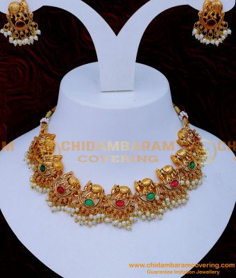 NLC1272 - South Indian Antique Jewellery Elephant Designs Necklace Set