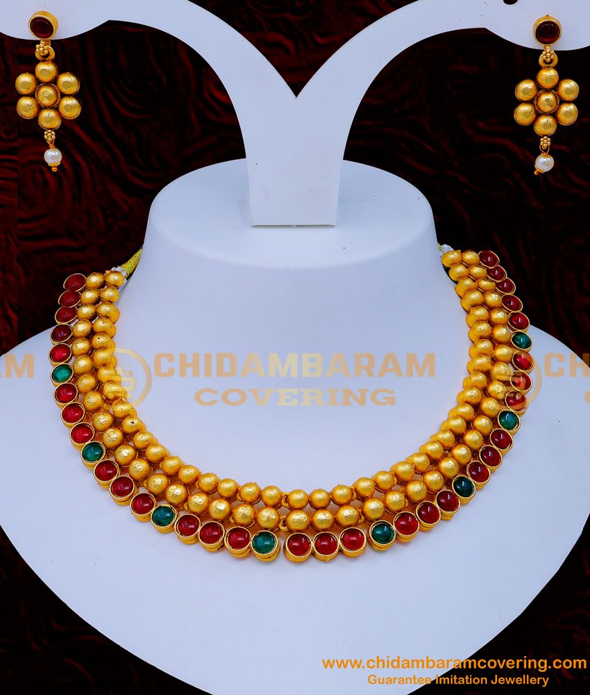 NLC1273 - Latest Models Antique Necklace Designs with Earrings Online