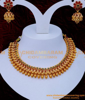 NLC1274 - Unique Wedding Antique Gold Necklace Designs for Ladies 