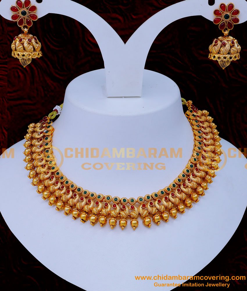 NLC1274 - Unique Wedding Antique Gold Necklace Designs for Ladies 