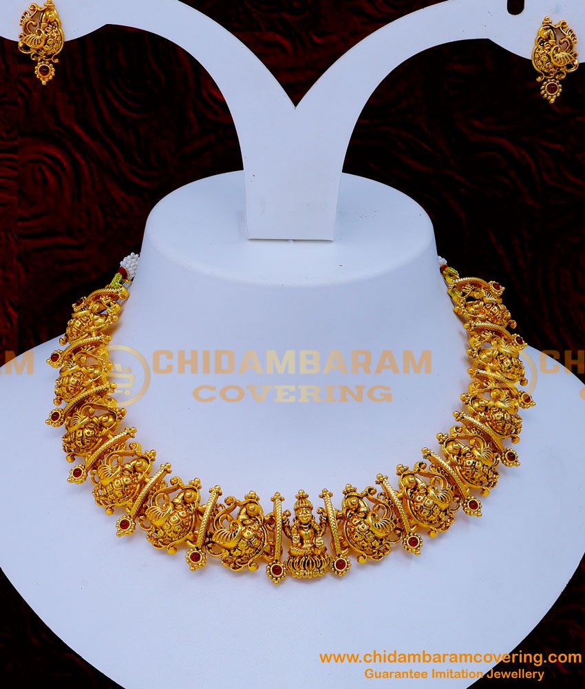 NLC1275 - Peacock Design Antique Jewellery Short Necklace Set Online