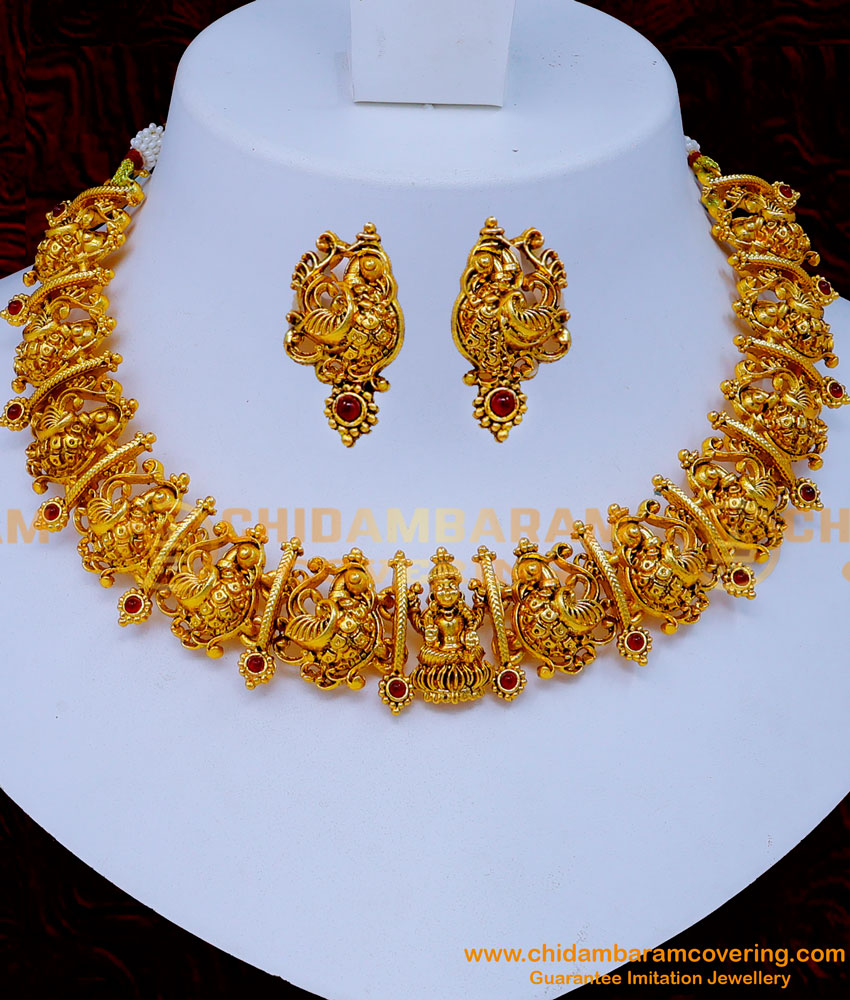 NLC1275 - Peacock Design Antique Jewellery Short Necklace Set Online