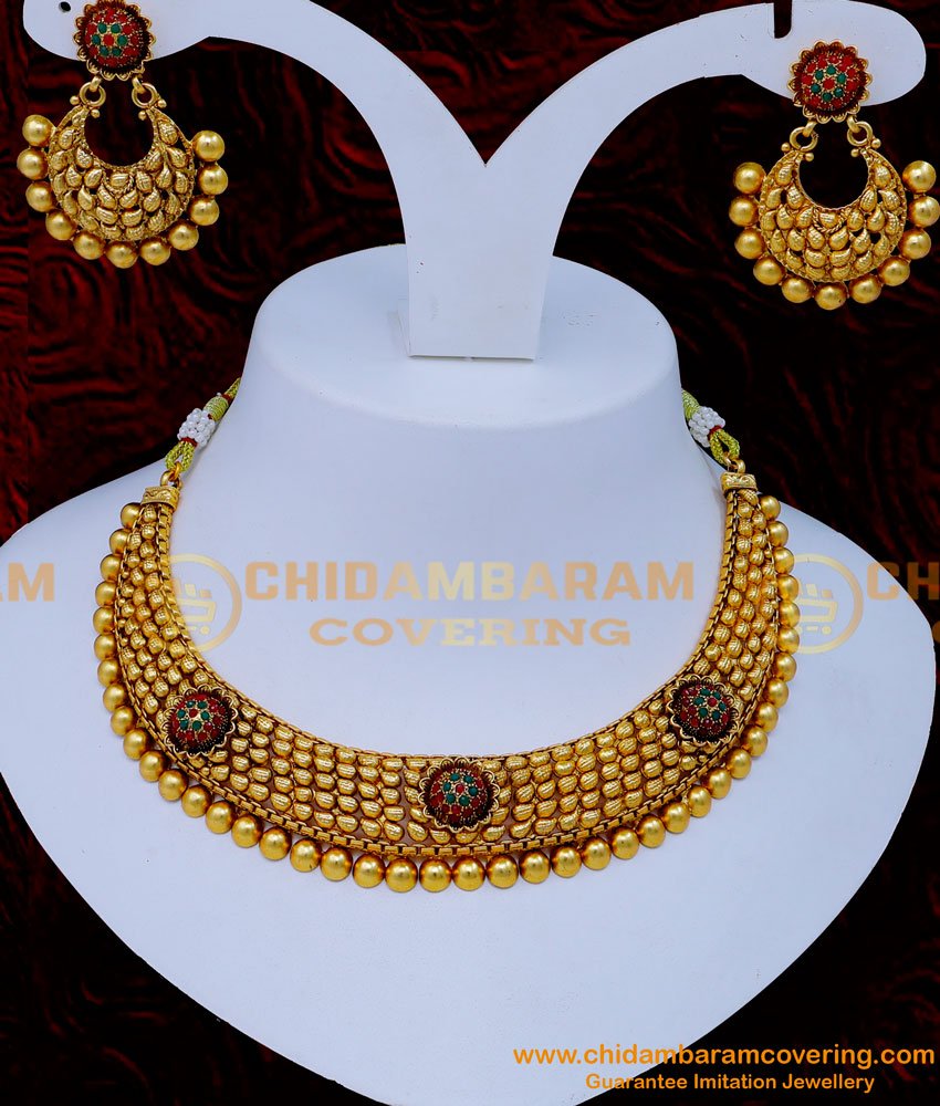 NLC1276 - Best Quality Antique Gold Necklace Latest Design for Wedding 