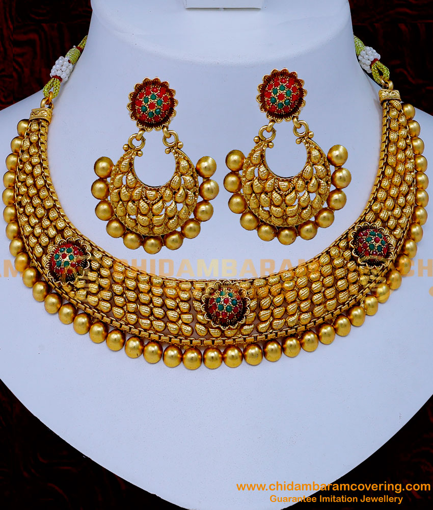 NLC1276 - Best Quality Antique Gold Necklace Latest Design for Wedding 