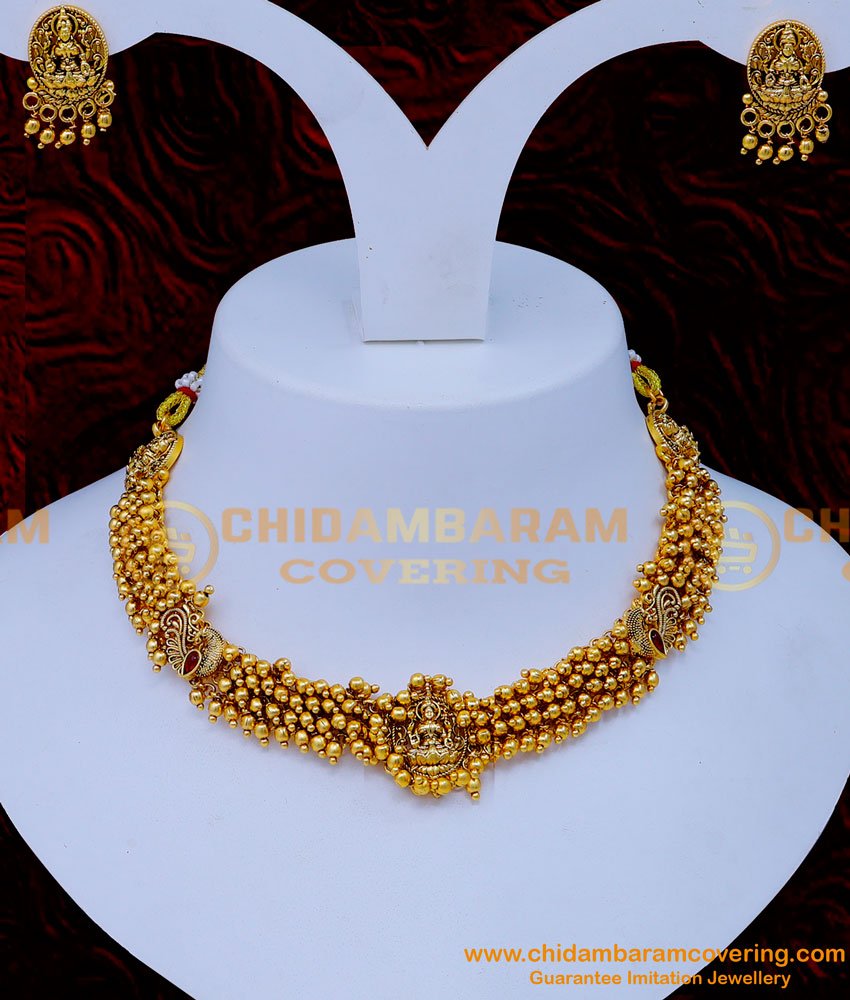 NLC1278 - Wedding Antique Gold Jewellery Necklace Designs with Earrings