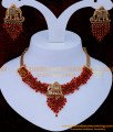 NLC1279 - Beautiful Red Beads with Elephant Design Antique Necklace Set