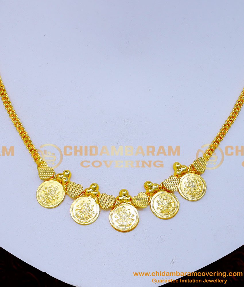 NLC1286 - Gold Design Light Weight Lakshmi Coin Necklace Designs