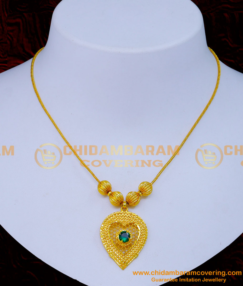 NLC1289 - Modern Simple Emerald Stone Necklace Designs for Girls