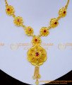 NLC1290 - Unique Flower Design Ruby Stone Gold Plated Necklace Online