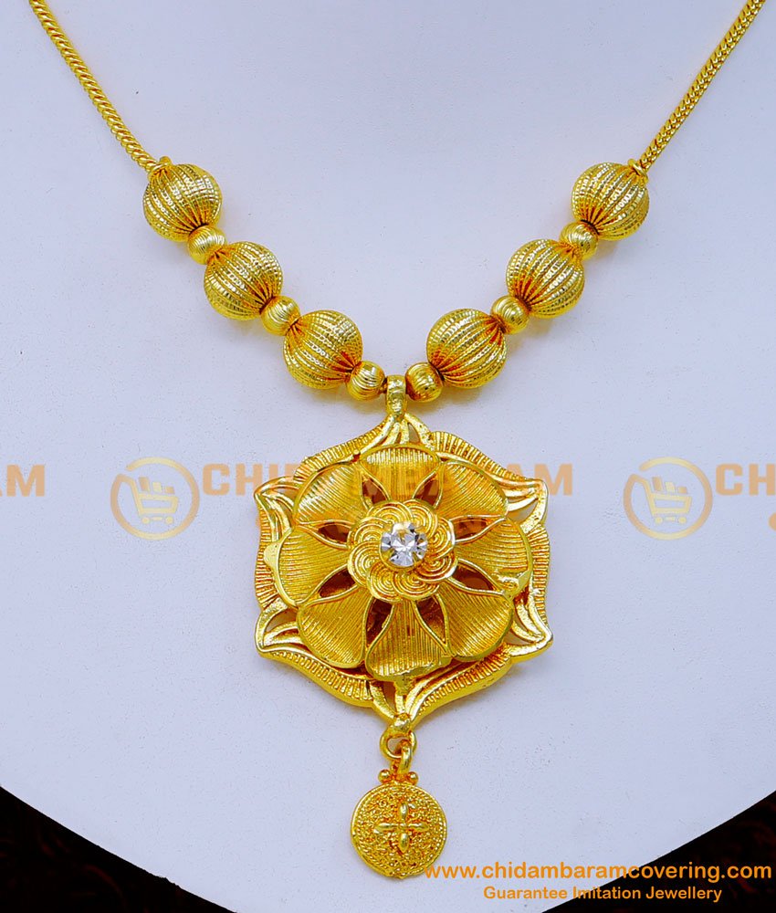 NLC1293 - Simple Modern White Stone Necklace Designs for Women