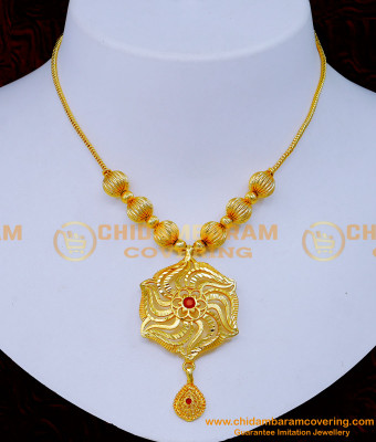 NLC1294 - Real Gold Look Light Weight Ruby Stone Gold Plated Necklace Design 
