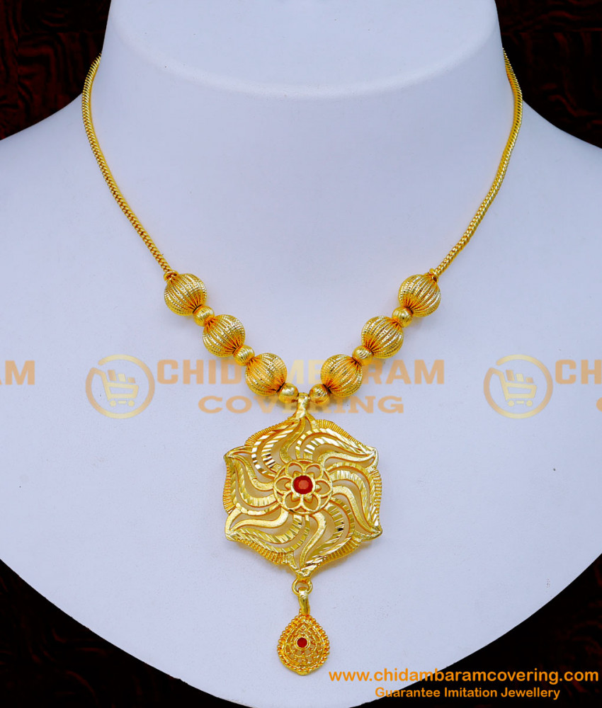 NLC1294 - Real Gold Look Light Weight Ruby Stone Gold Plated Necklace Design 