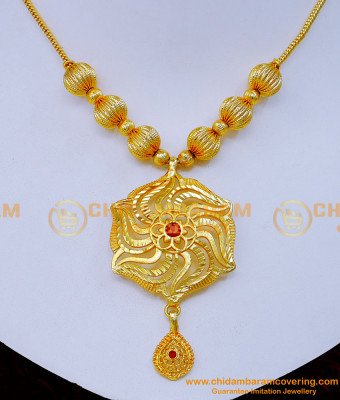 NLC1294 - Real Gold Look Light Weight Ruby Stone Gold Plated Necklace Design 