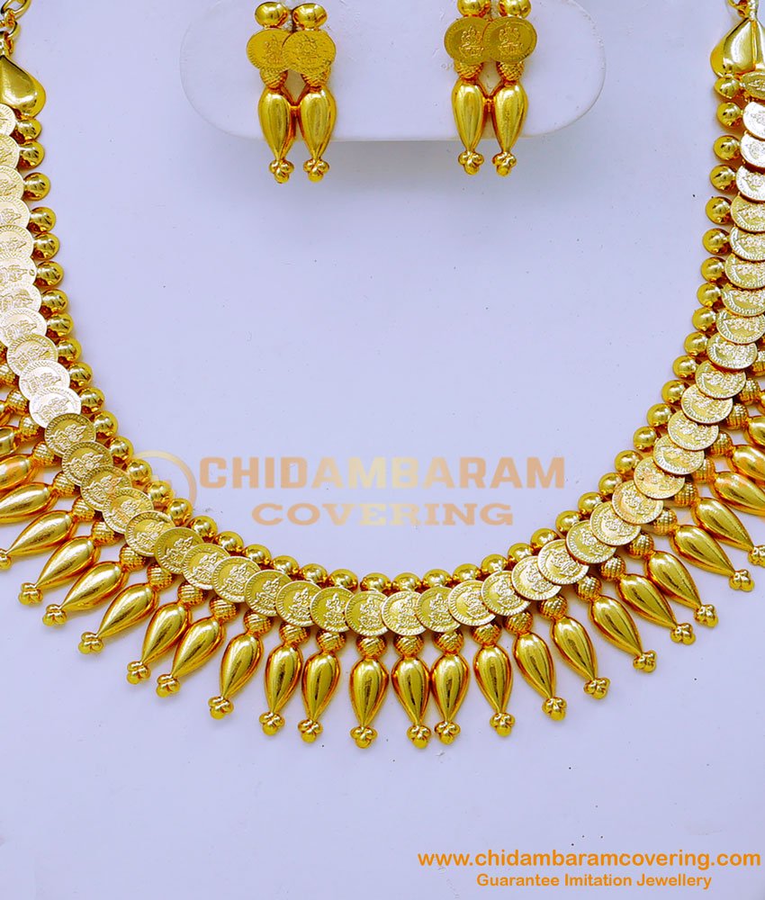 NLC1298 - Lakshmi Coin Necklace Designs Gold Plated Necklace Set Online