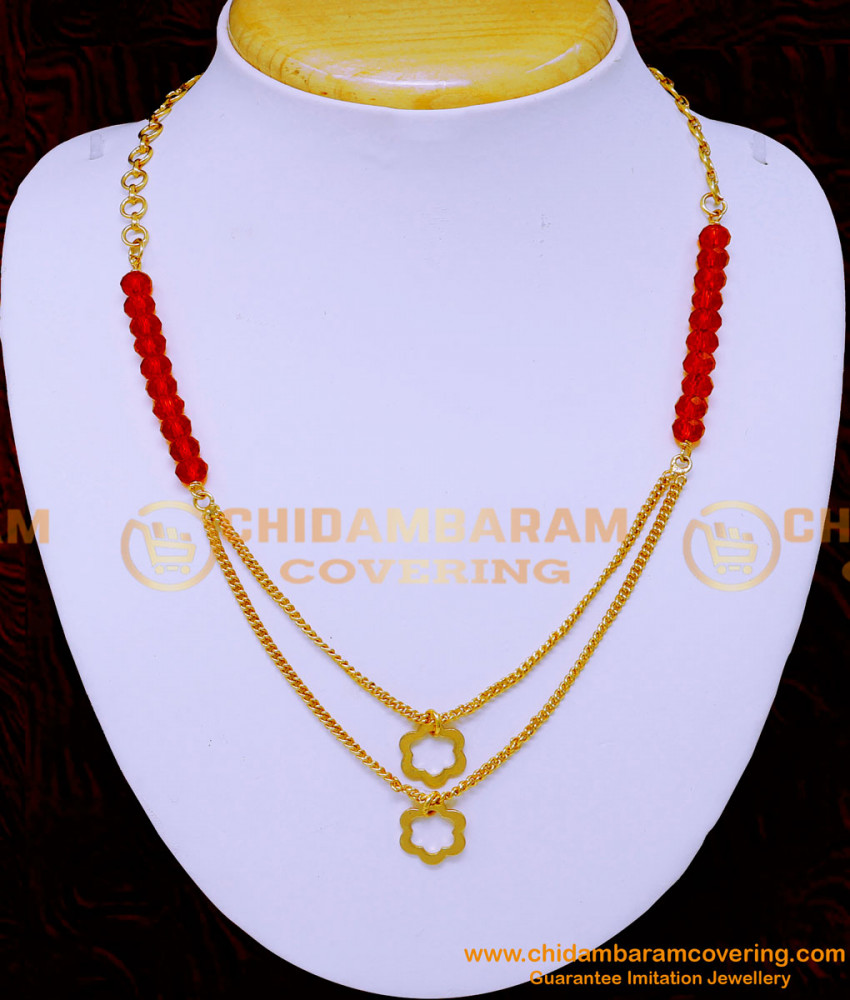 NLC1303 - Modern Light Weight Red Crystal Gold Necklace Designs Online