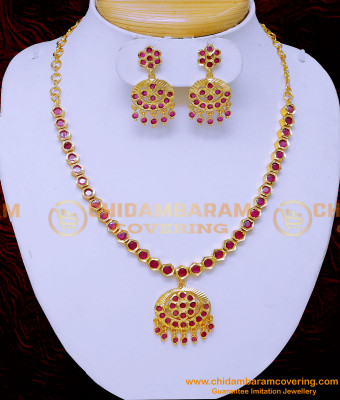 NLC1306 - Impon Ruby Stone Old Model Attigai Necklace Designs Online