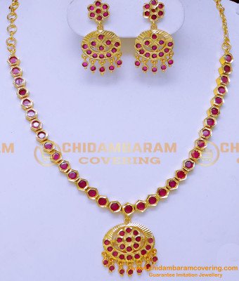 NLC1306 - Impon Ruby Stone Old Model Attigai Necklace Designs Online