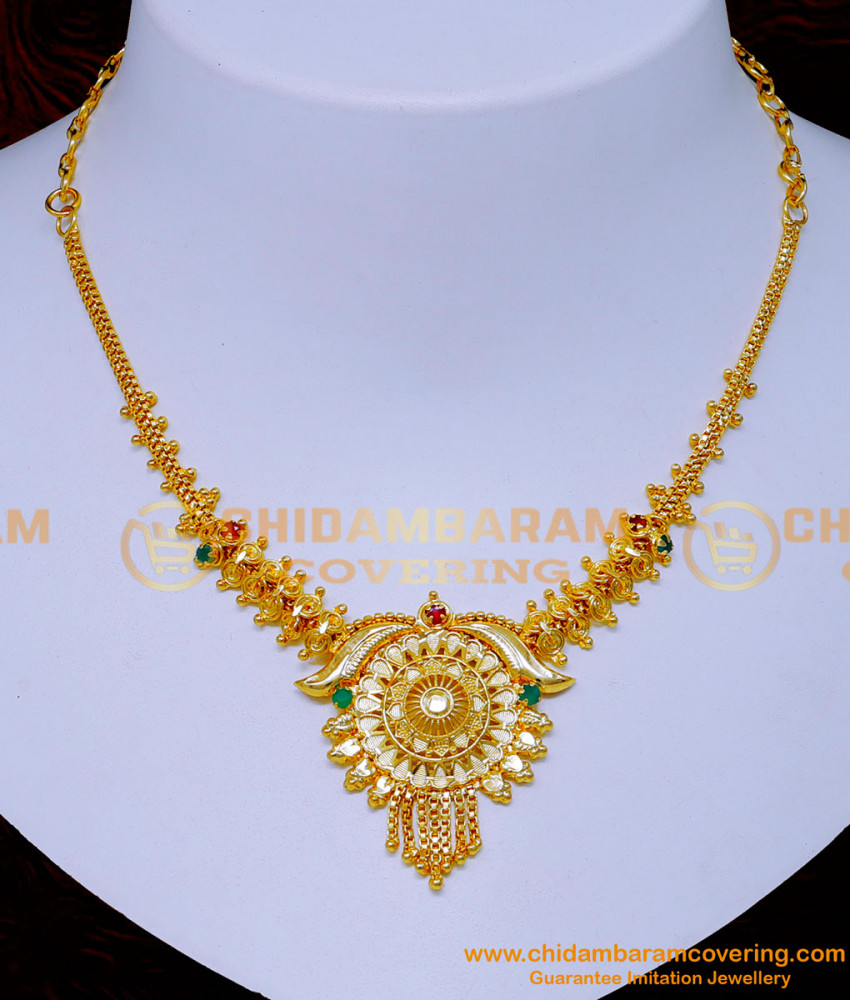 NLC1310 - Traditional Stone Necklace Designs 1 Gram Gold Jewellery