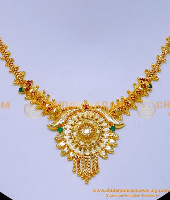 NLC1310 - Traditional Stone Necklace Designs 1 Gram Gold Jewellery