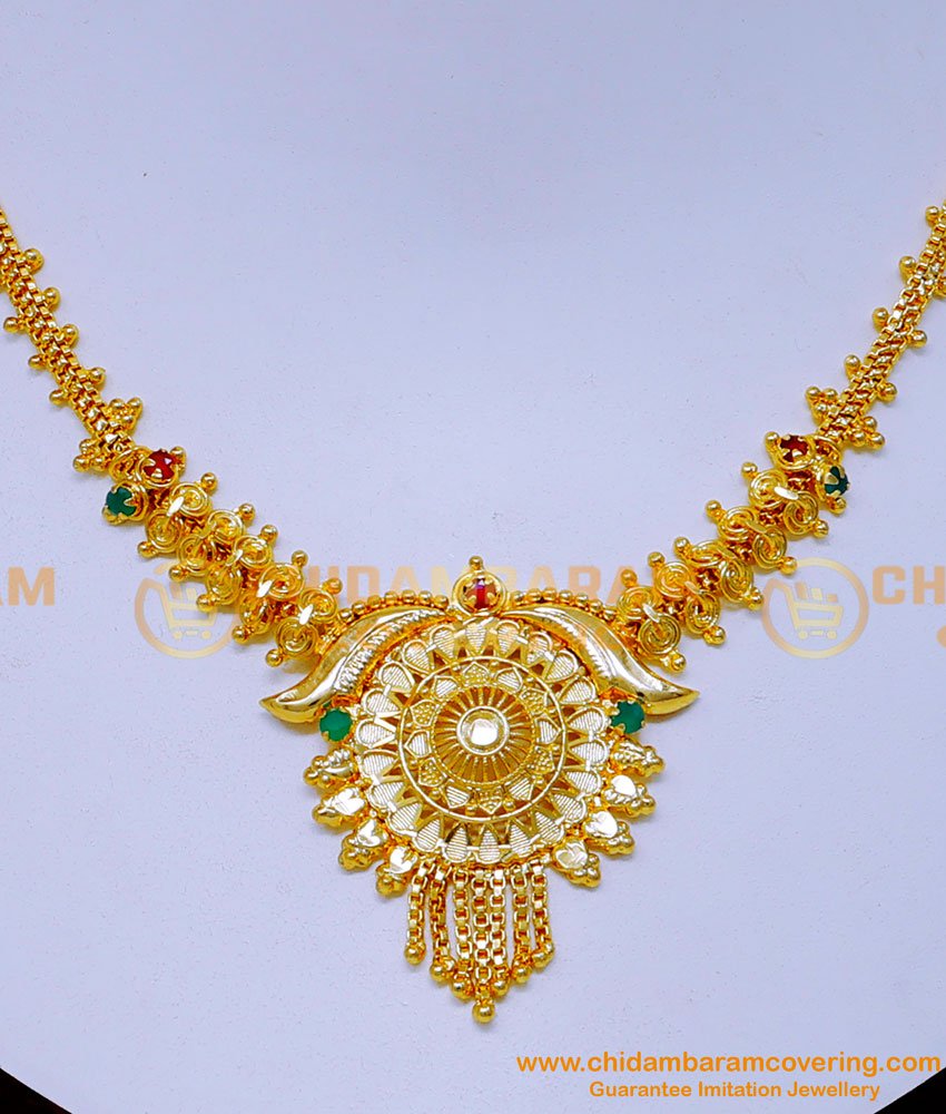 NLC1310 - Traditional Stone Necklace Designs 1 Gram Gold Jewellery