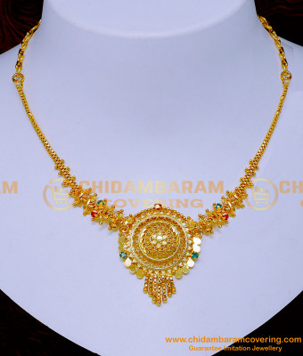 NLC1311 - Simple Ruby Emerald Stone Gold Plated Necklace for Wedding