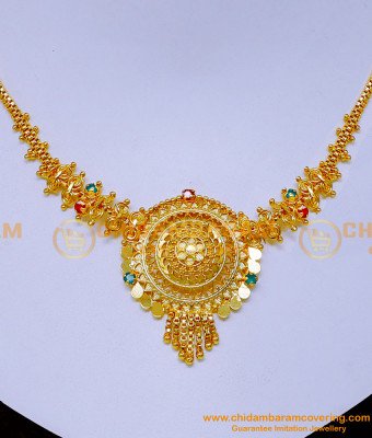 NLC1311 - Simple Ruby Emerald Stone Gold Plated Necklace for Wedding