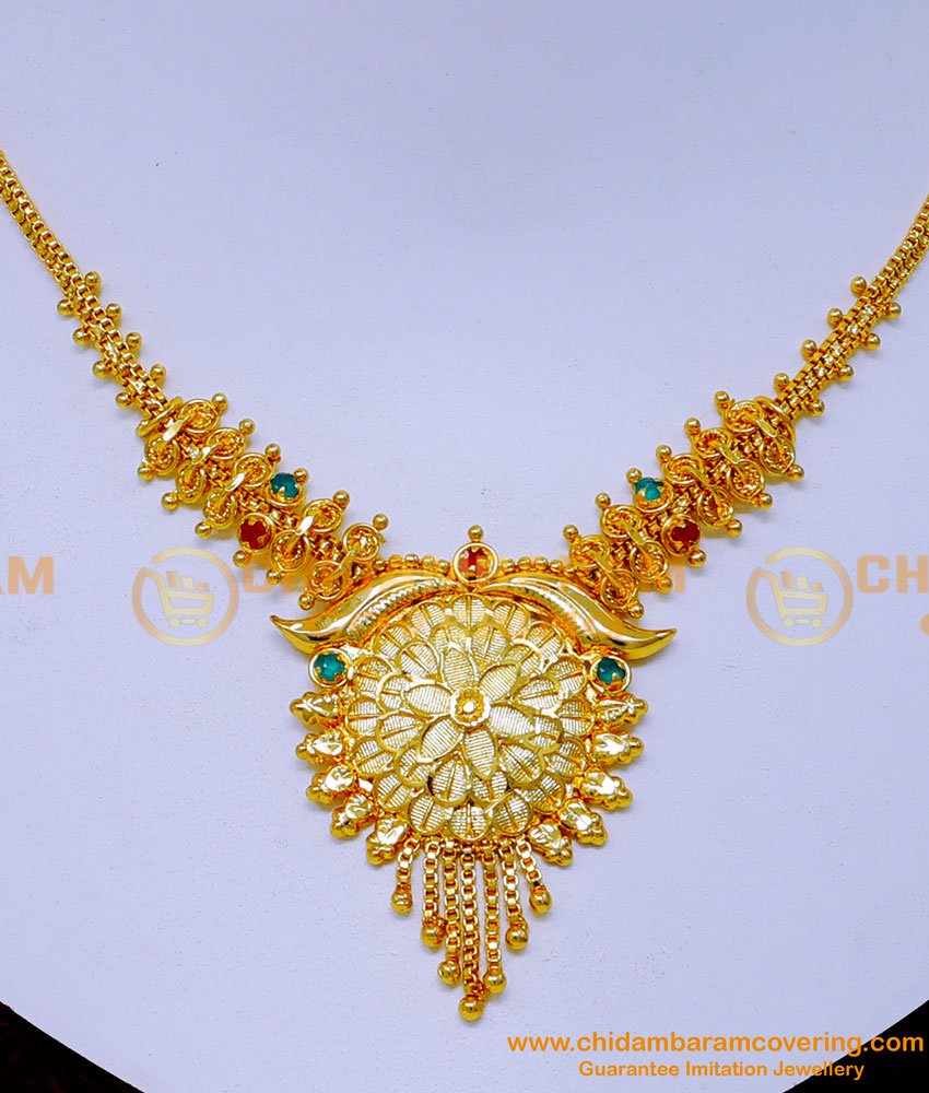 NLC1312 - 1 Gram Gold Light Weight Stone Necklace Design for Women