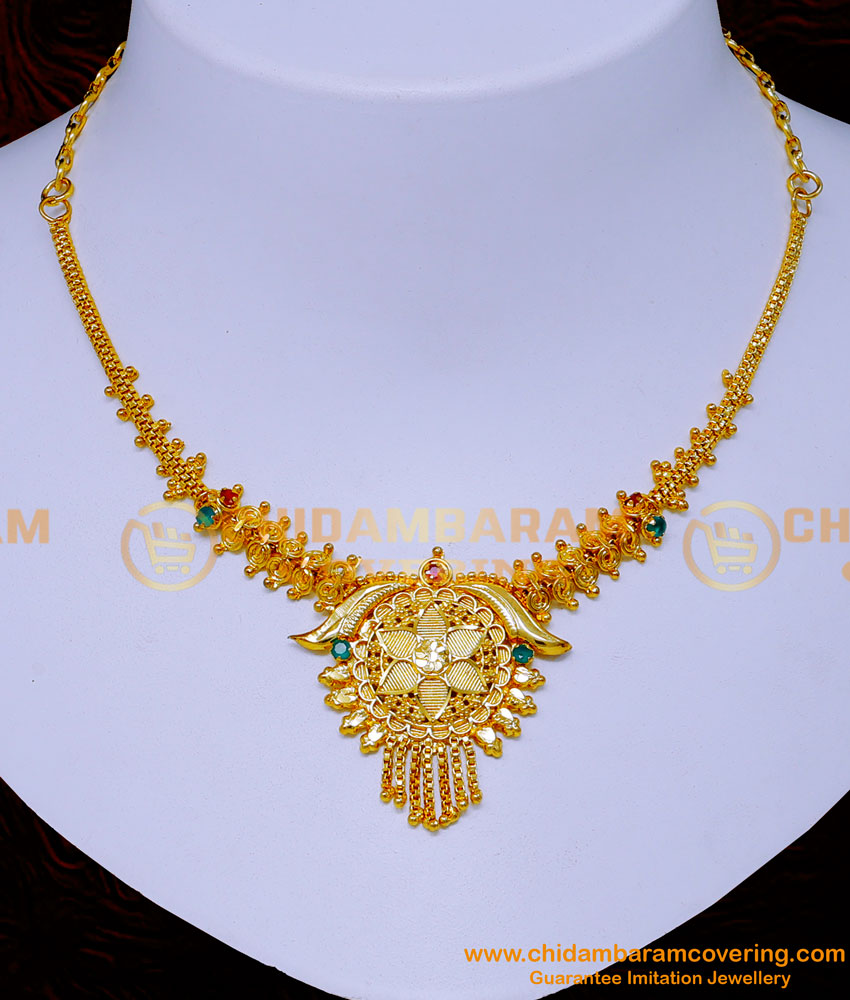 NLC1313 - Gold Design Simple Stone Necklace Design for Wedding 