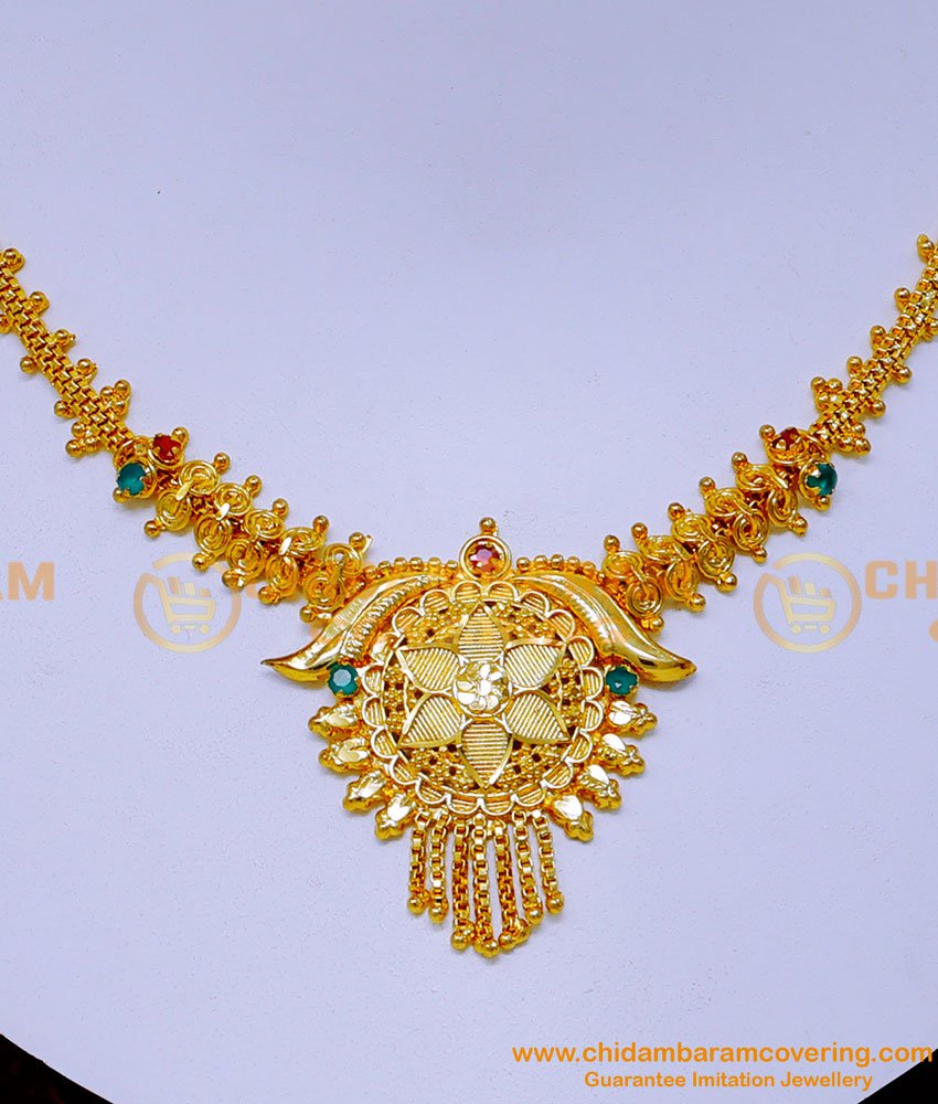 NLC1313 - Gold Design Simple Stone Necklace Design for Wedding 