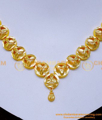NLC1328 - New Light Weight Plain Gold Necklace Designs for Wedding