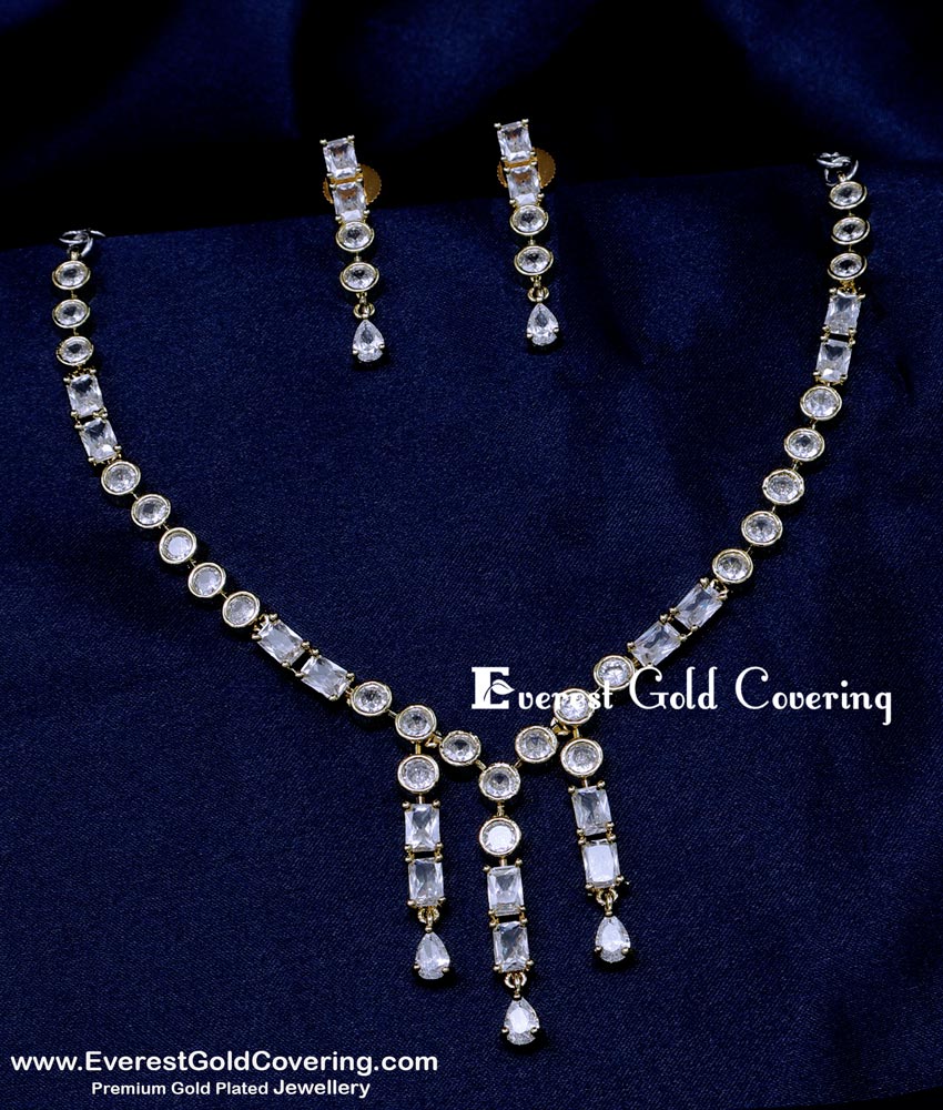 NLC1334 - Elegant Party Wear White Stone Simple Necklace Designs