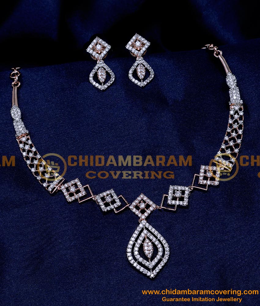 NLC1335 - Rose Gold Royal Modern Diamond Necklace Designs Online