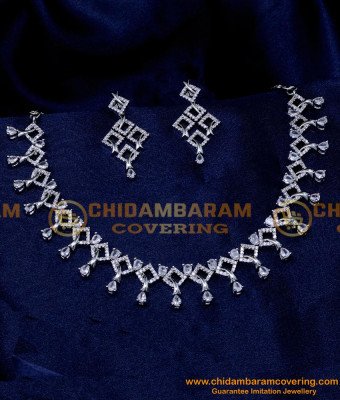 NLC1339 - Party Wear Diamond White Stone Simple Necklace Designs