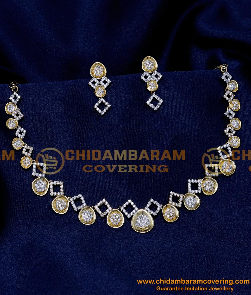 NLC1340 - Unique New Model White Stone Necklace Set for Wedding