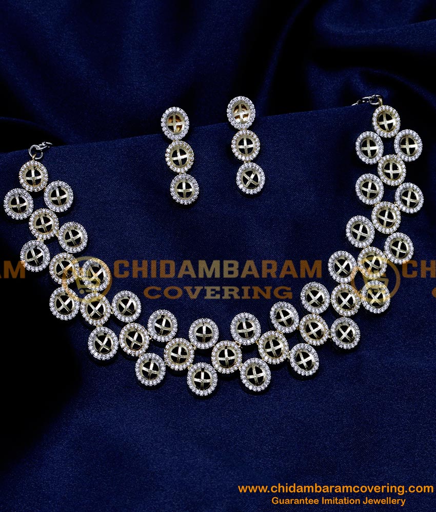 NLC1341 - New Model White Stone Choker Necklace Set for Lehenga 