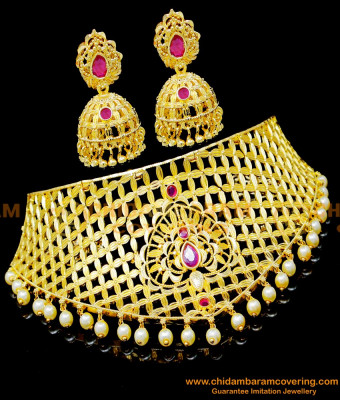 NLC1343 - First Quality Gold Forming Bridal Choker and Necklace Set
