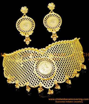 NLC1344 - Buy Gold Forming Bridal Choker Necklace Gold Design