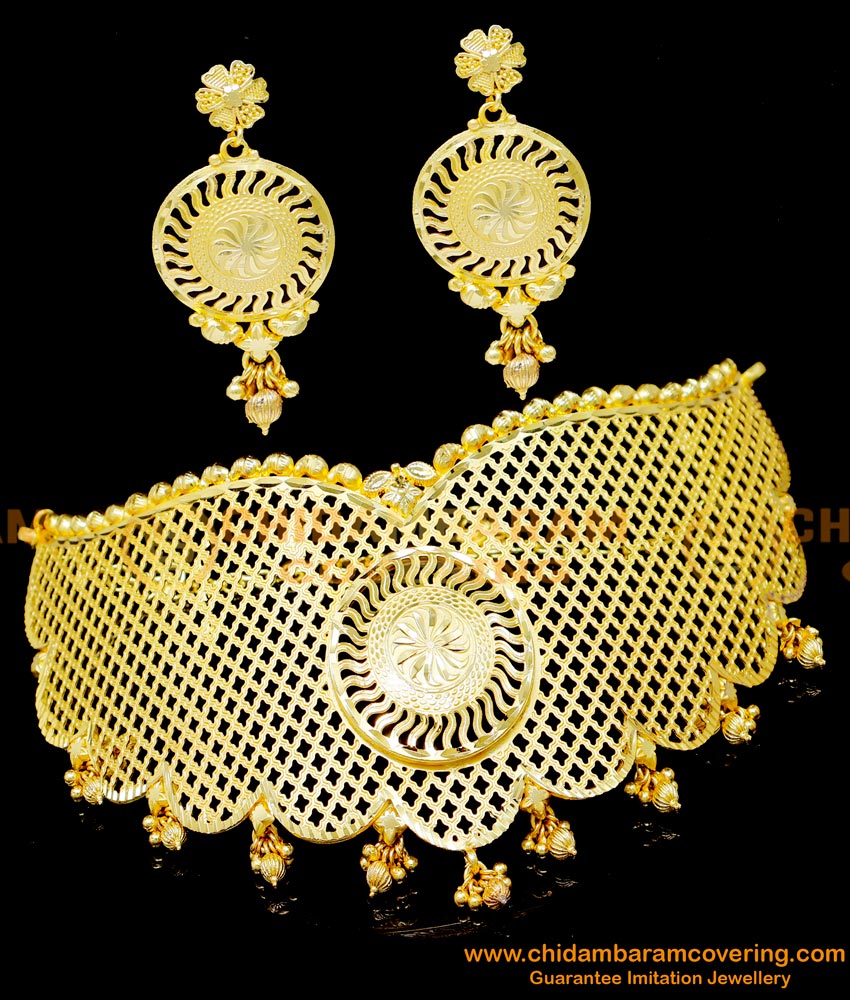 NLC1344 - Buy Gold Forming Bridal Choker Necklace Gold Design
