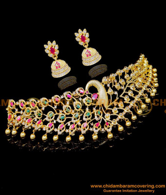 NLC1346 - Attractive Peacock Design Gold Plated Choker Necklace
