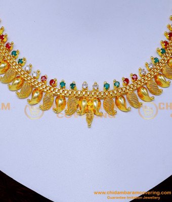 NLC1350 - Gold Plated Jewellery Ad Stone Mango Necklace Design