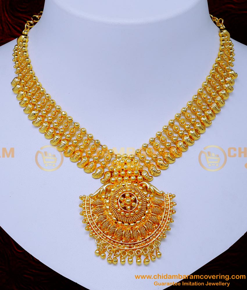 NLC1354 - Latest Plain Gold Mango Necklace Designs for Saree