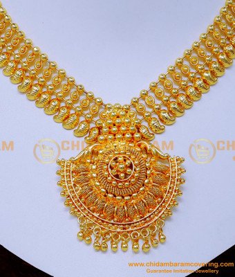 NLC1354 - Latest Plain Gold Mango Necklace Designs for Saree