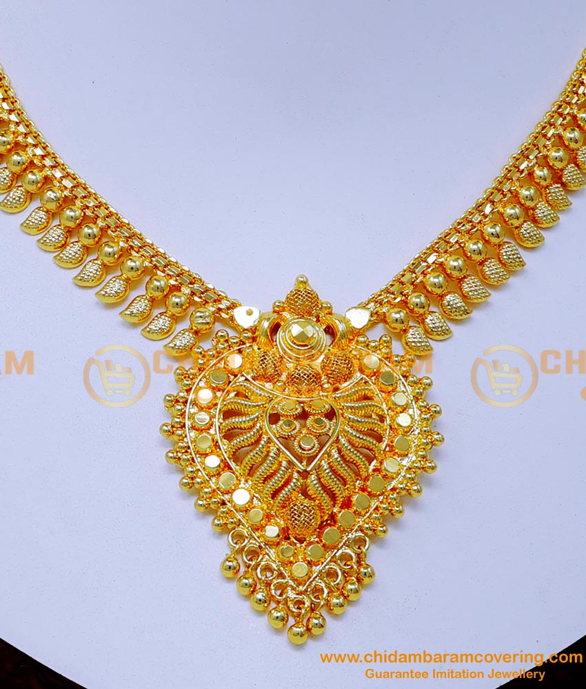 NLC1355 - Traditional Mango Design Plain Gold Plated Necklace Online