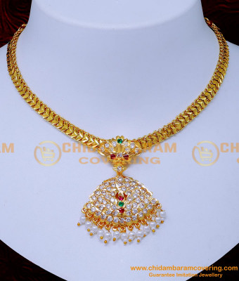 NLC1358 - Impon White Stone with Pearl Necklace Pendant Online